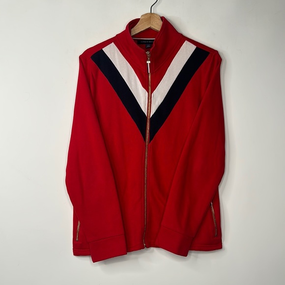 Tommy Hilfiger Chevron Striped Jacket Blazer Womens Size L Red Navy White - Picture 1 of 7